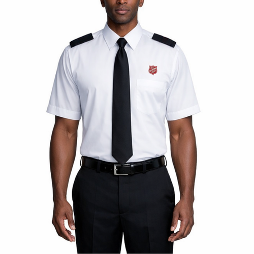 Men's Short Sleeve Hem Pocket Uniform Shirt With Shield Embroidery