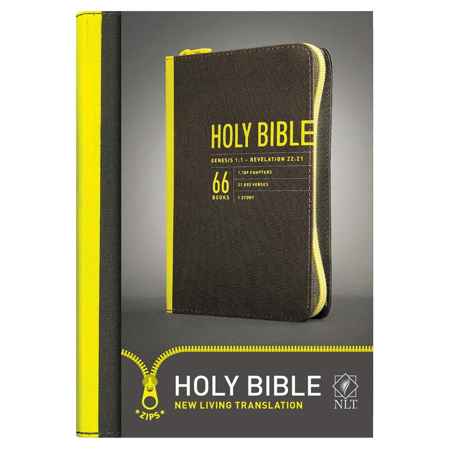 Zips Bible NLT- Canvas, Charcoal/Yellow - Trade Central