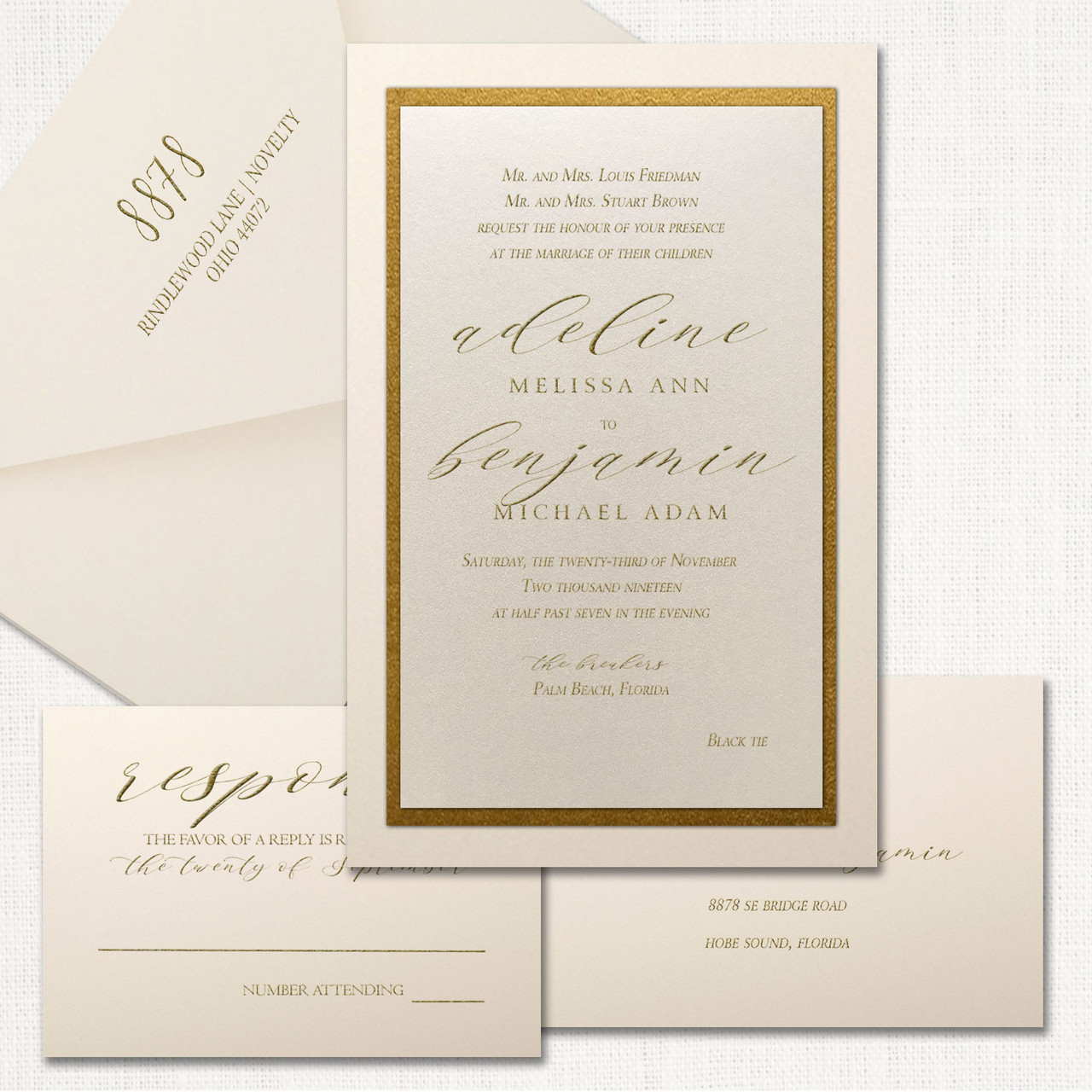 Adeline Gold Wedding Invitations Wholesale formal elegant