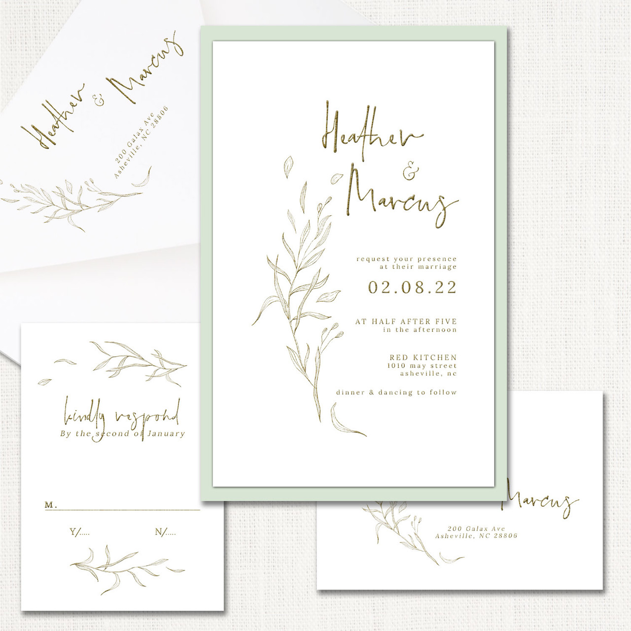 Heather Pale Green Wedding Invitations – Elegant Design