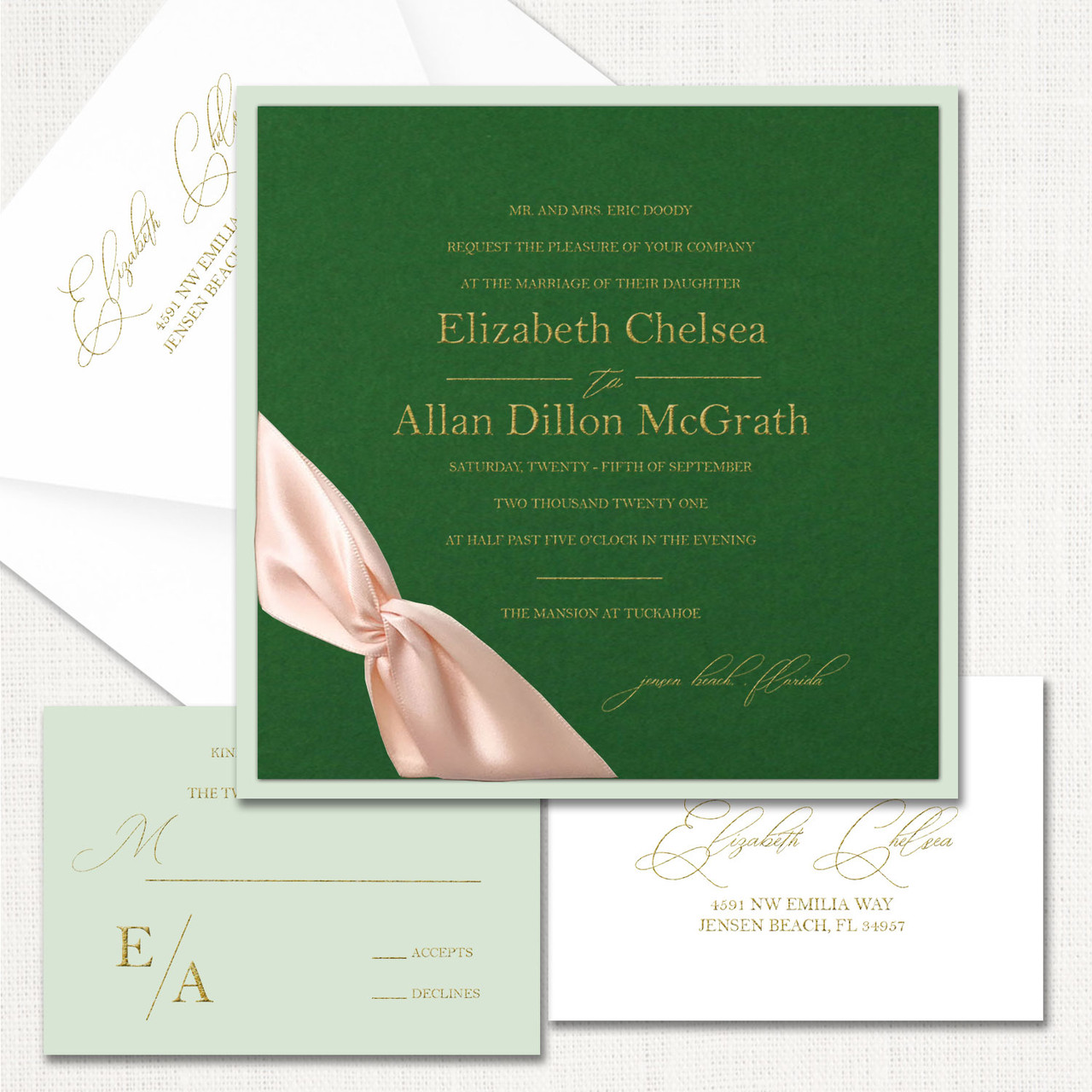 Chelsea Square Ribbon Wedding Invitations Elegant & timeless
