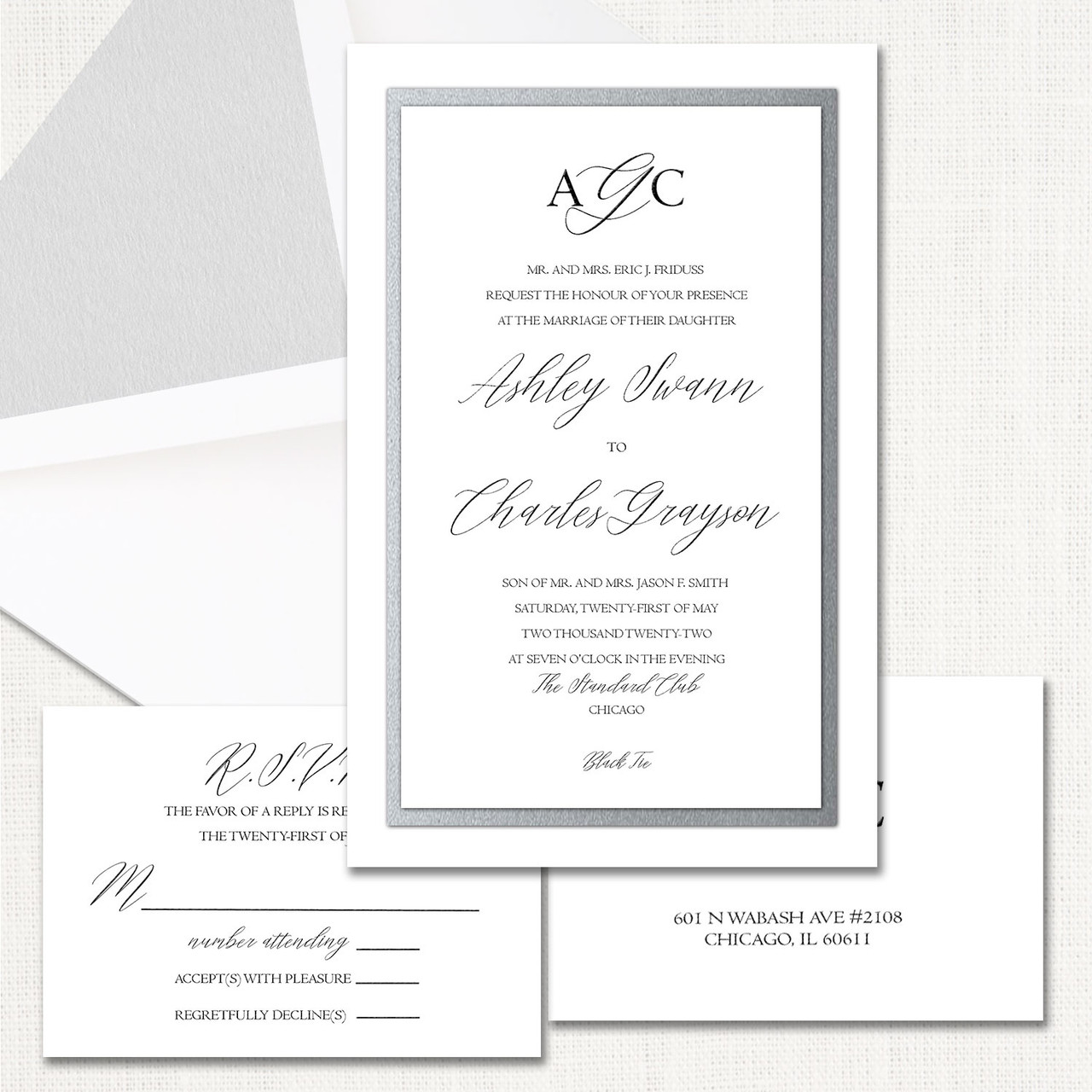 Silver Foil Monogram & Logo Embossed Or Printed Paper Wedding