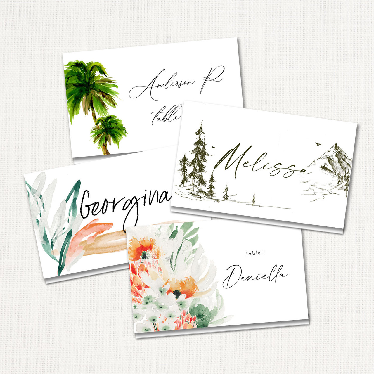 Printed place clearance cards for tables