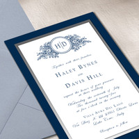 Haley Navy Silver Wedding Invitations Three Layered Leslie Store