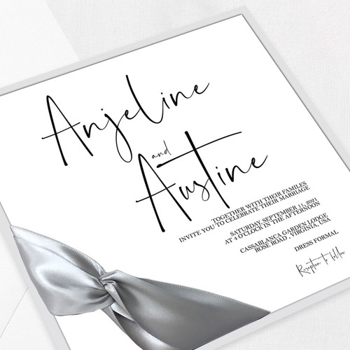 Anjeline Square Ribbon Wedding Invitations Two Layered Leslie Store