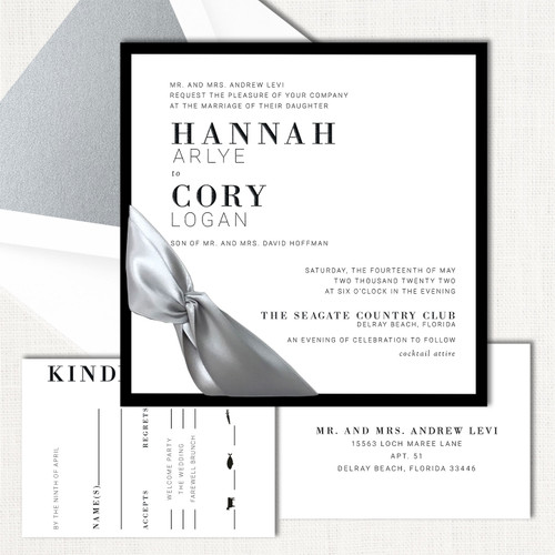 Hannah Square Ribbon Wedding Invitations elegant glitter thermography wedding planner Stationery Store & Wedding Invitations by Leslie Store
