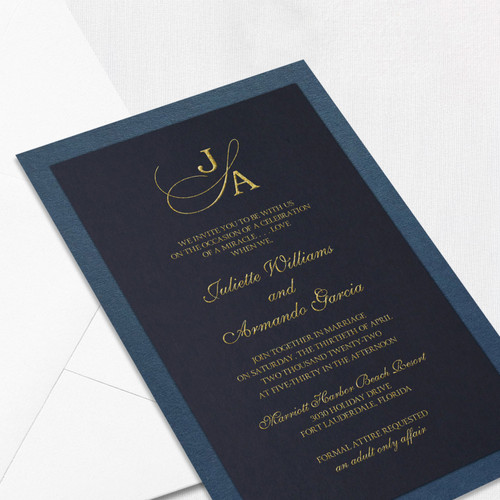 Juliette Navy Wedding Invitations Two Layered Leslie Store