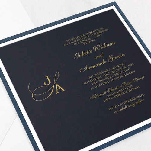 Juliette Navy Square Wedding Invitations Two Layered Leslie Store