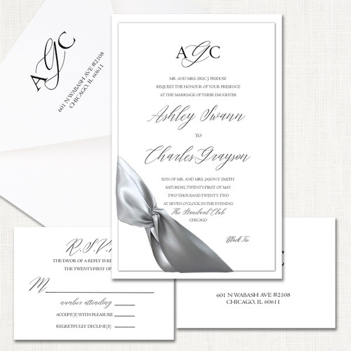 Ashley Silver Ribbon Wedding Invitations Two Layered Leslie Store
