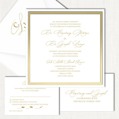 Courtney Gold Square Wedding Invitations Two Layered Leslie Store