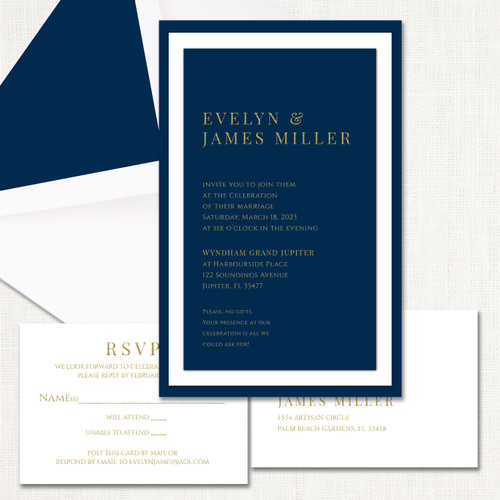 Evelyn Navy Wedding Invitations Three Layered Leslie Store