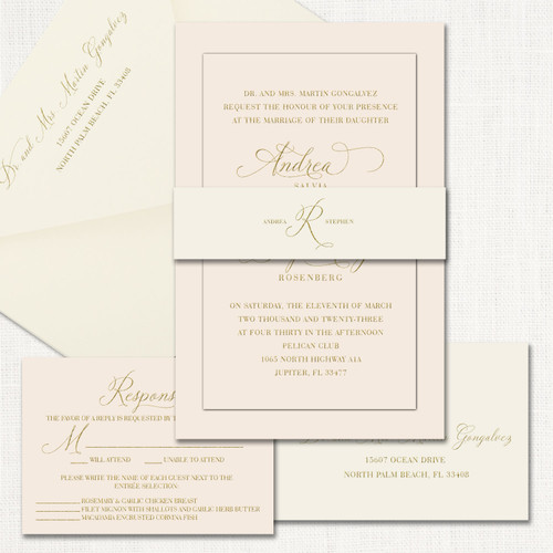 Andrea Blush Belly Band Wedding Invitations Two Layered Leslie Store