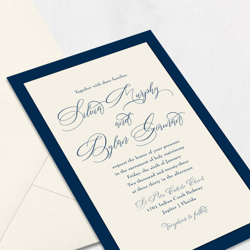 Silvia Navy Wedding Invitations Two Layered Leslie Store