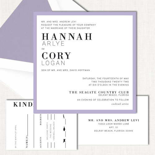 Hannah Square Lavender Wedding Invitations Two Layered Leslie Stationery Store