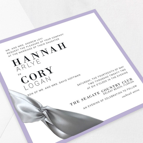 Hannah Square Ribbon Lavender Wedding Invitations Two Layered Leslie Stationery Store