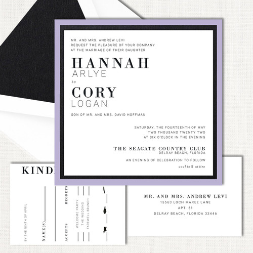 Hannah Black Lavender Wedding Invitations Two Layered Leslie Stationery Store