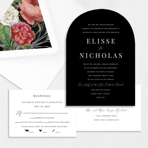 Elisse Black Arch Wedding Invitations One Layered Leslie Stationery Store