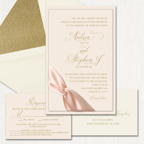Andrea Blush Ribbon Wedding Invitations Two Layered Leslie Store Andrea Blush Ribbon Wedding Invitations Two Layered Leslie Store