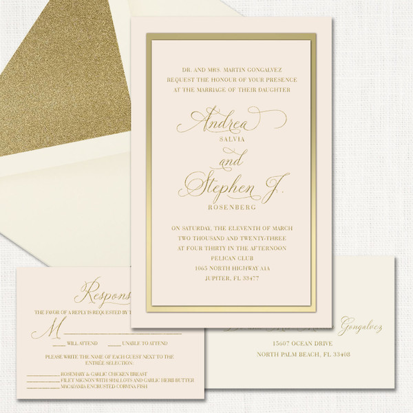 Andrea Blush Gold Wedding Invitations Three Layered Leslie Store Andrea Blush Gold Wedding Invitations Three Layered Leslie Store