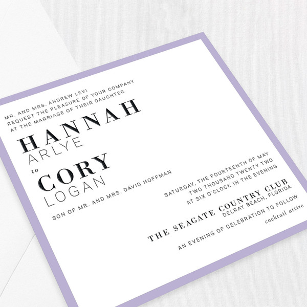 Hannah Square Lavender Wedding Invitations Two Layered Leslie Stationery Store