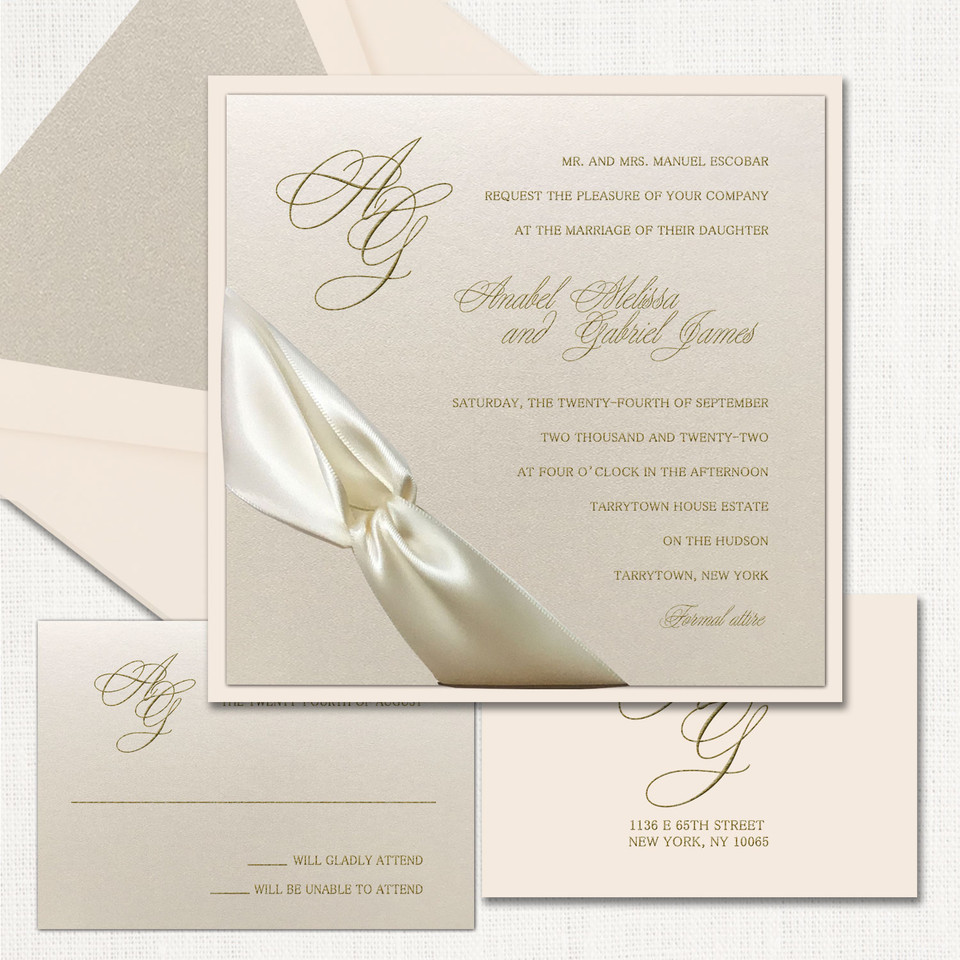 Romantic Square Ribbon Wedding Invitations All Wedding Invitations Leslie Store