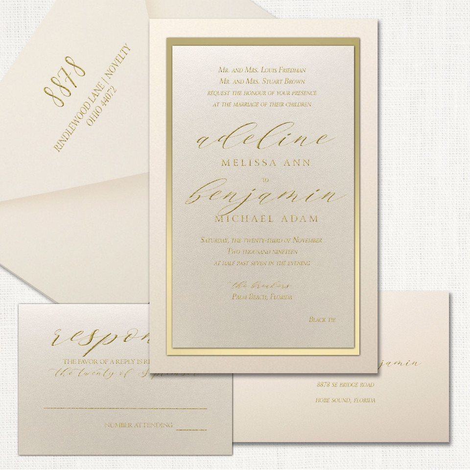 Adeline Gold Mirror Wedding Invitations wholesale wedding planner affiliate program leslie store