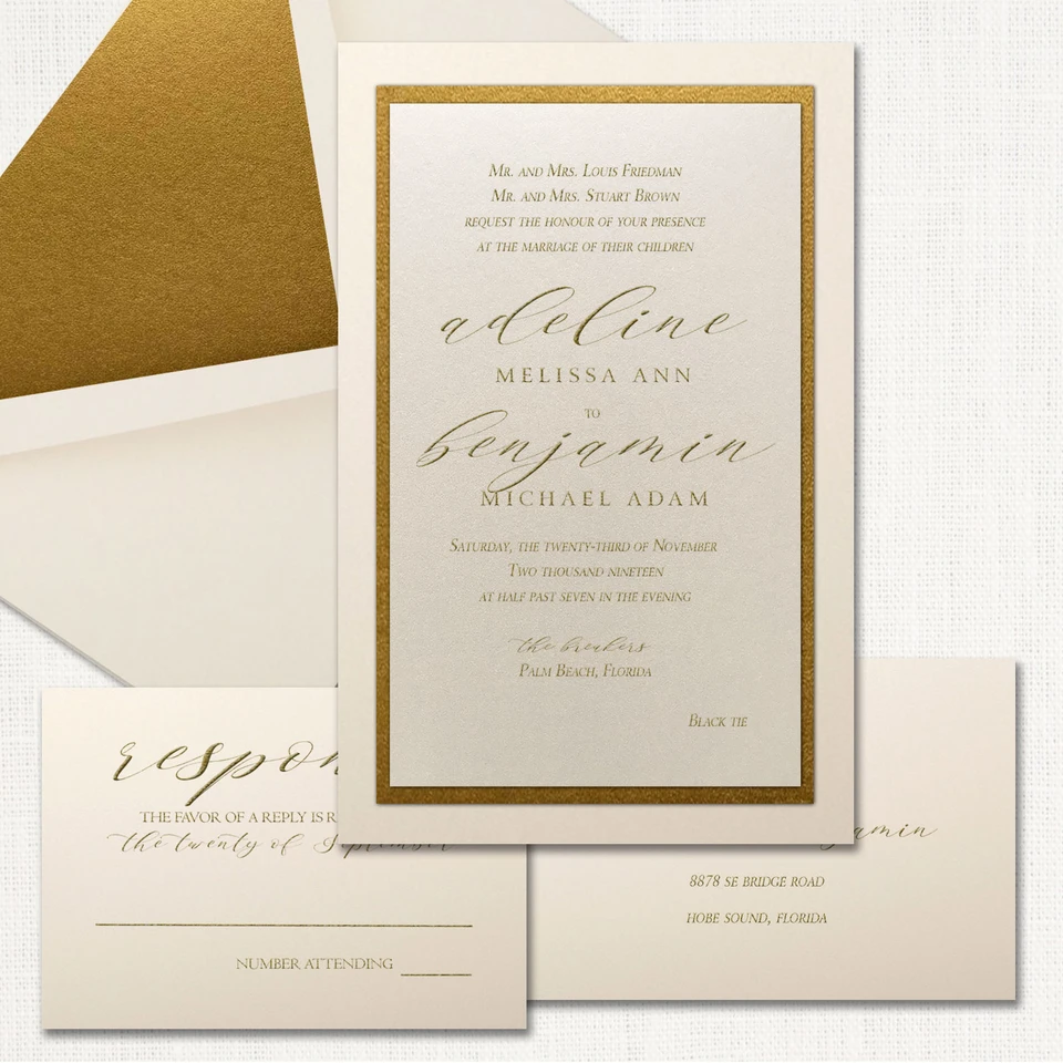 Adeline Gold Wedding Invitations wholesale wedding planner affiliate program leslie store