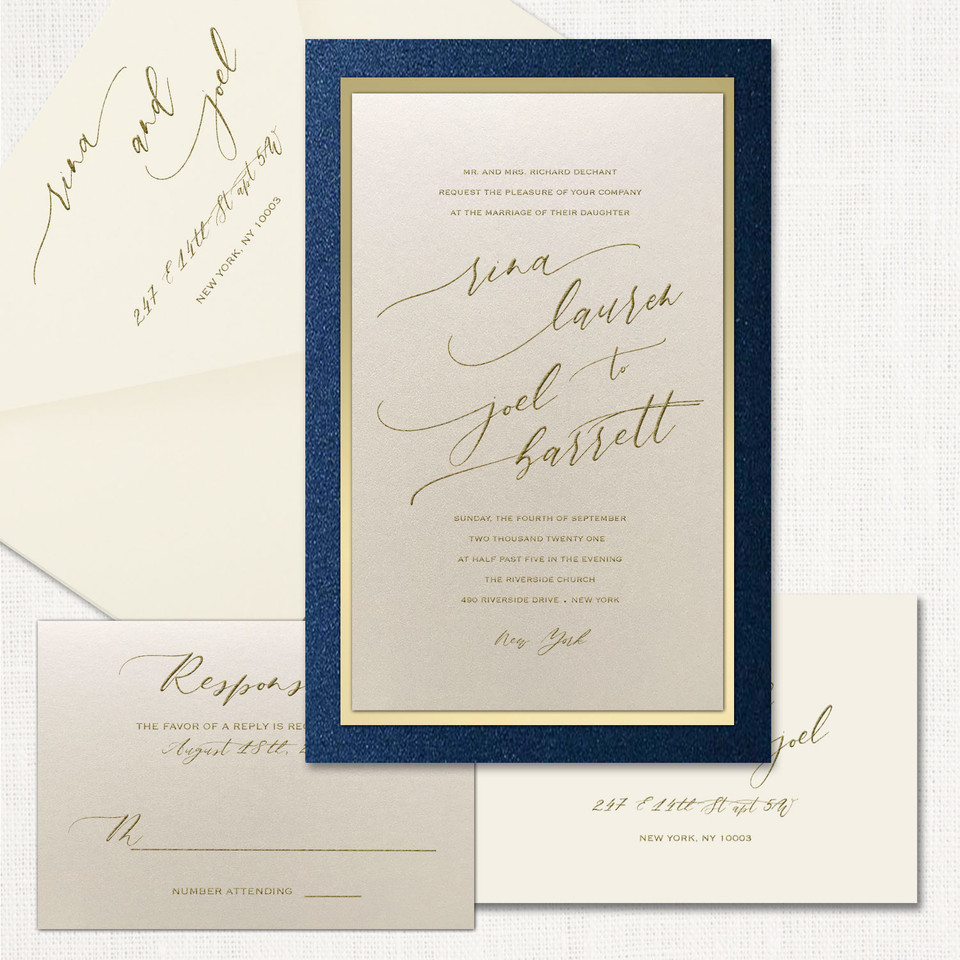 Rina Blue Gold Wedding Invitations wholesale wedding planner affiliate program leslie store