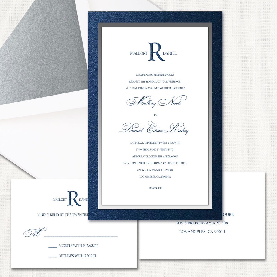 Glamour Monogram Blue Wedding Invitations wholesale wedding planner affiliate program leslie store