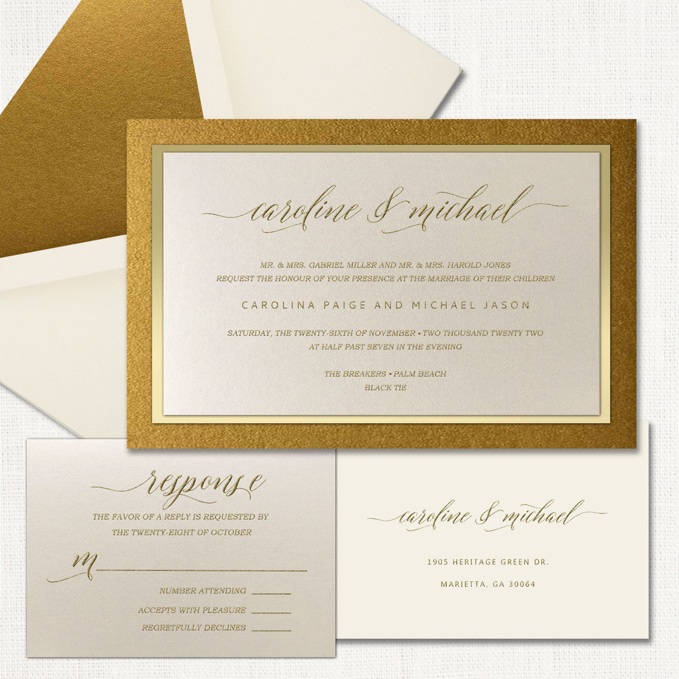 Caroline Gold Wedding Invitations wholesale wedding planner affiliate program leslie store