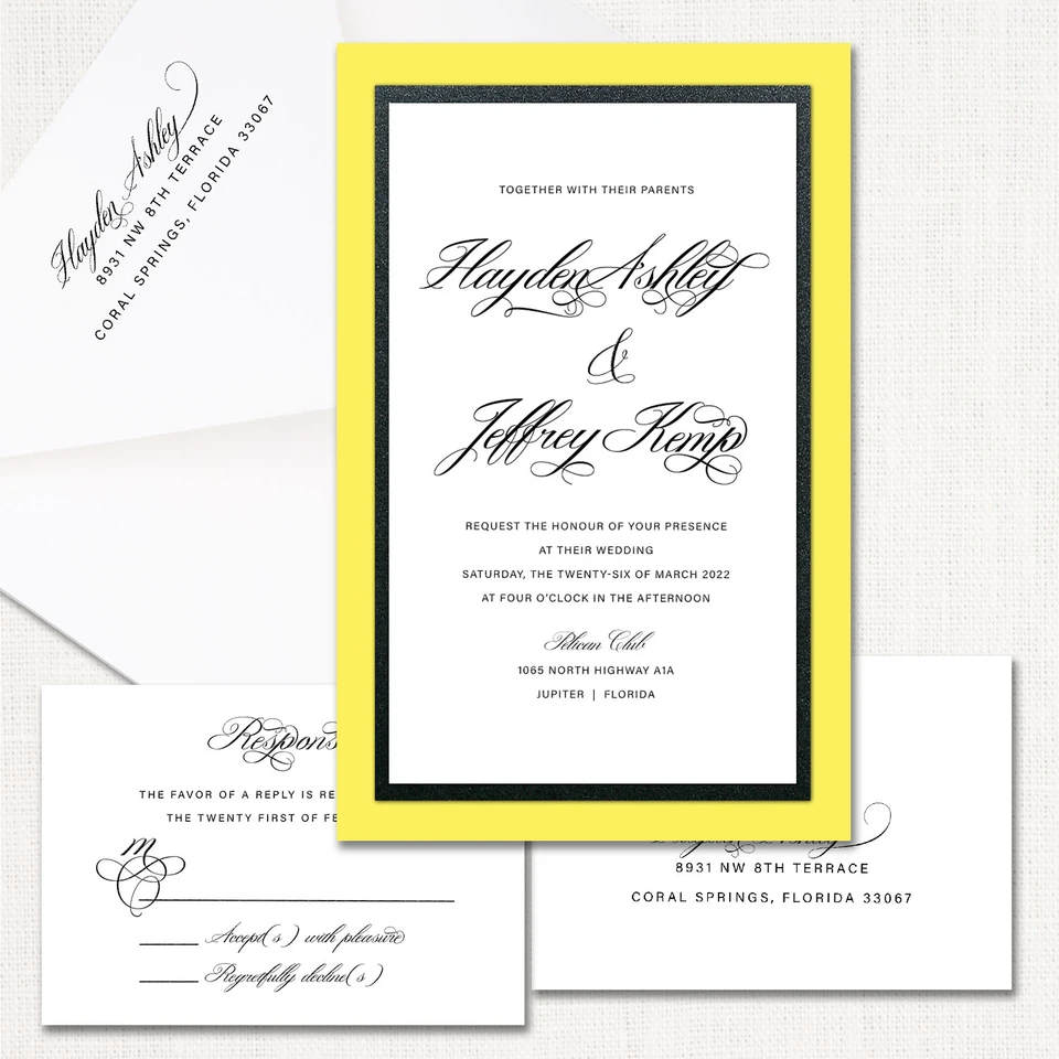 Hayden Yellow Wedding Invitations elegant glitter thermography wedding planner Stationery Store & Wedding Invitations by Leslie Store wholesale