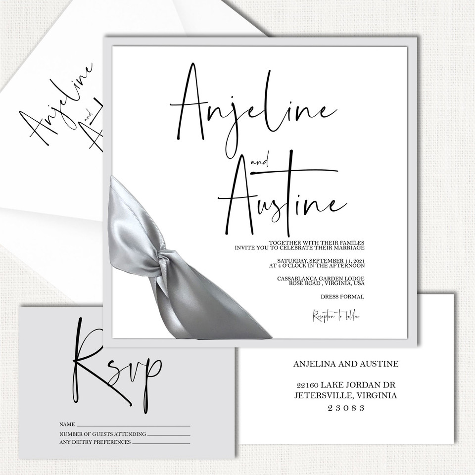Anjeline Square Ribbon Wedding Invitations elegant glitter thermography wedding planner Stationery Store & Wedding Invitations by Leslie Store wholesale