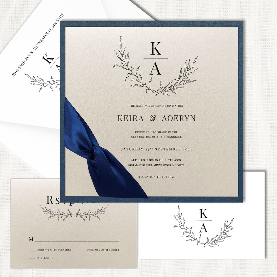 Keira Square Ribbon Wedding Invitations elegant glitter thermography wedding planner Stationery Store & Wedding Invitations by Leslie Store wholesale