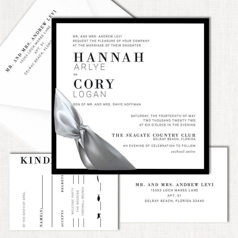 Hannah Square Ribbon Wedding Invitations elegant glitter thermography wedding planner Stationery Store & Wedding Invitations by Leslie Store