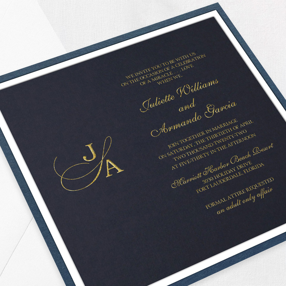 Juliette Navy Square Wedding Invitations Two Layered Leslie Store