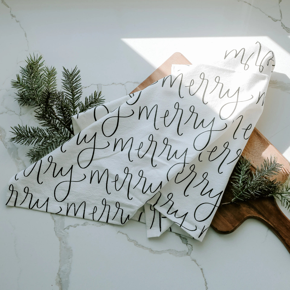 Merry Tea Towel elegant glitter thermography wedding planner Stationery Store & Wedding Invitations by Leslie Store wholesale