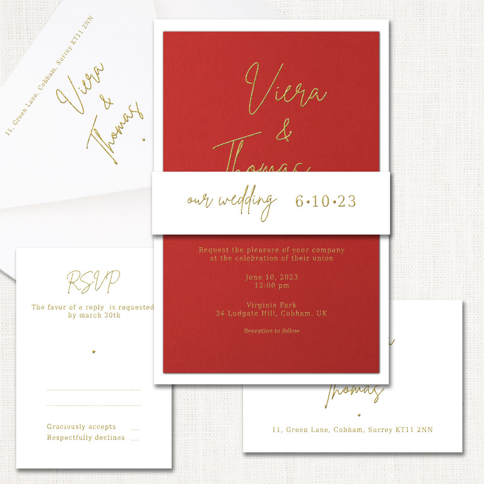 Viera Red Band Wedding Invitations elegant glitter thermography wedding planner Stationery Store & Wedding Invitations by Leslie Store wholesale