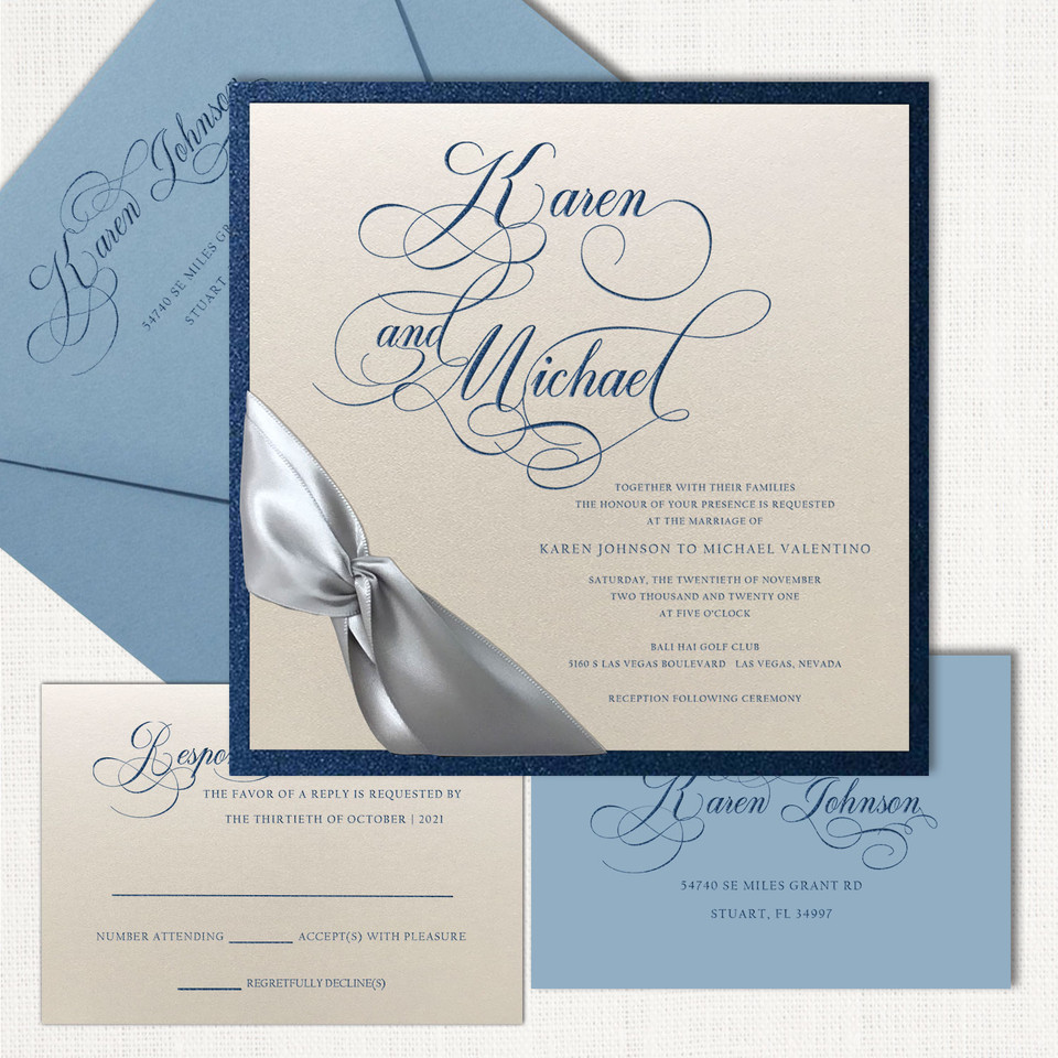 Karen Square Ribbon Wedding Invitations elegant glitter thermography wedding planner Stationery Store & Wedding Invitations by Leslie Store wholesale