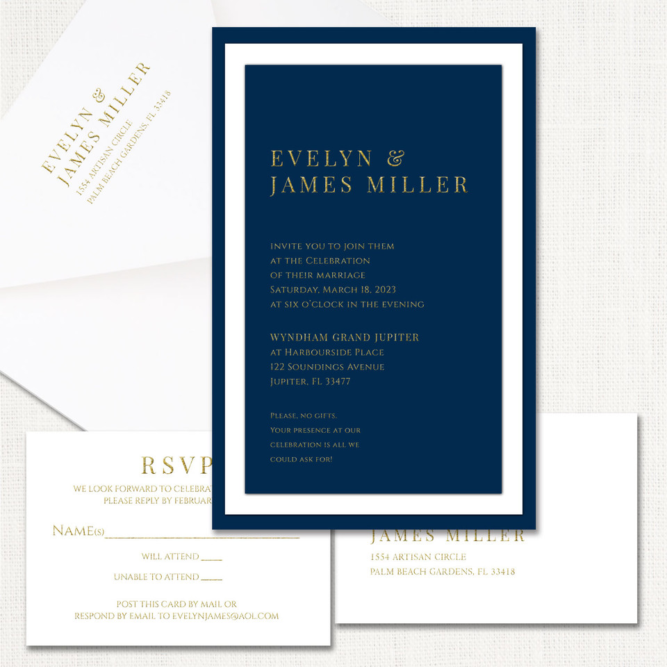 Evelyn Navy Wedding Invitations Three Layered Leslie Store