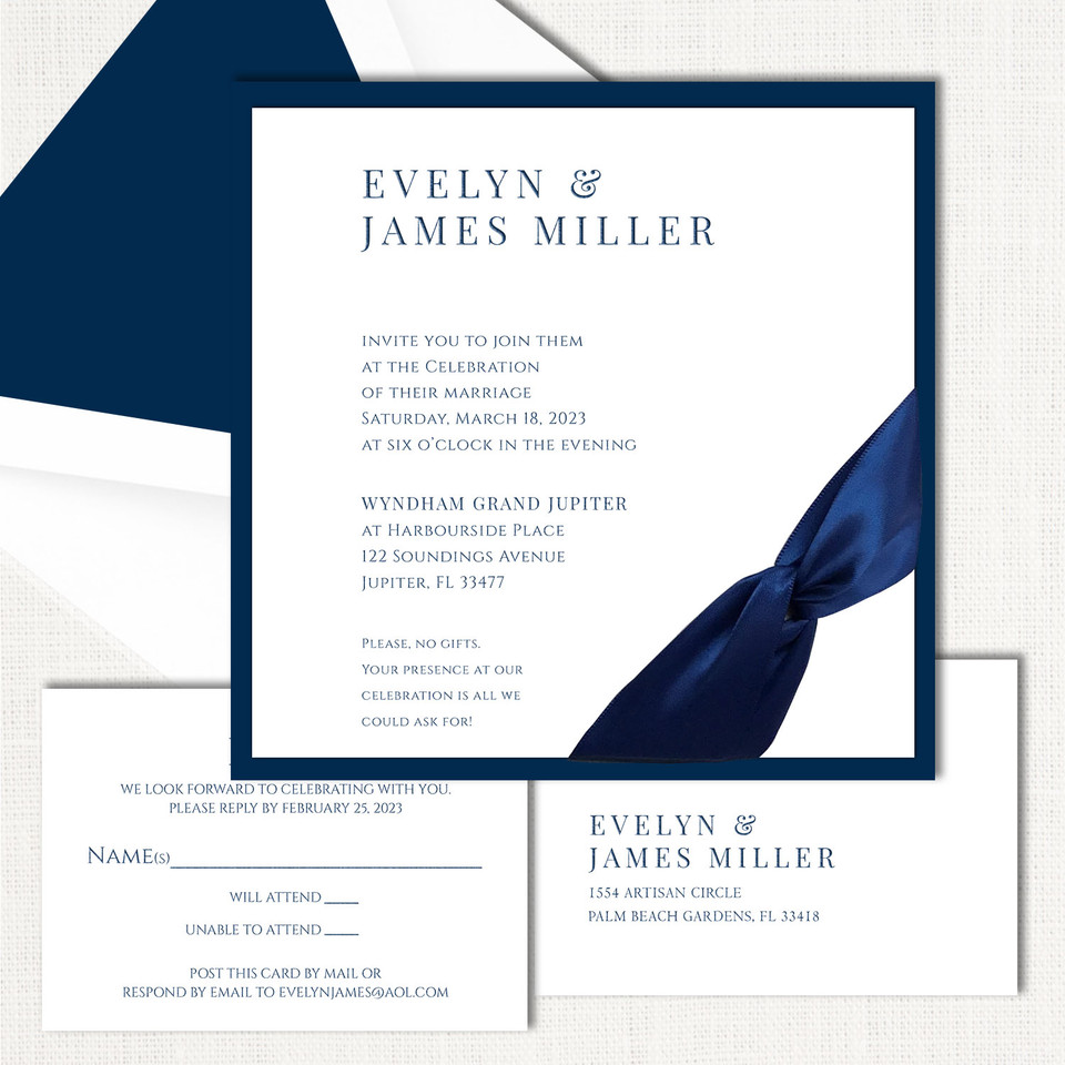 Evelyn Square Ribbon Wedding Invitations Two Layered Leslie Store