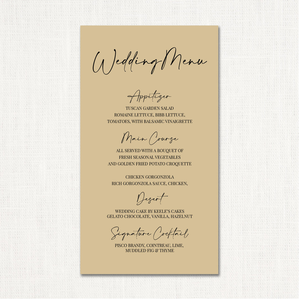Morgan Wedding Menu Wedding Menu Card Leslie Store