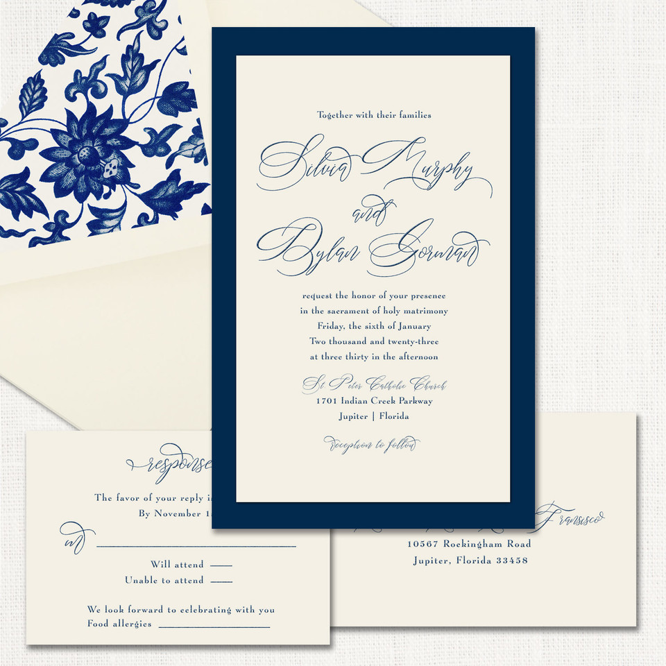 Silvia Navy Wedding Invitations Two Layered Leslie Store