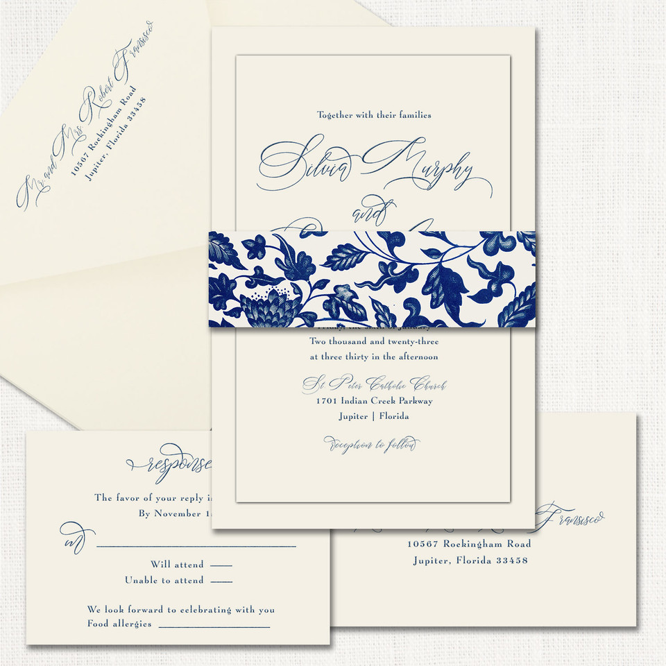 Silvia Vintage Belly Band Wedding Invitations Two Layered Leslie Store