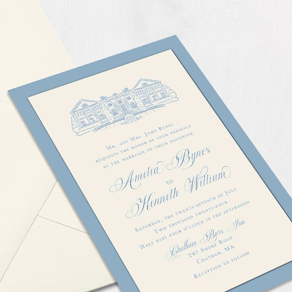 Amelia French Blue Wedding Invitations Two Layered Leslie Store