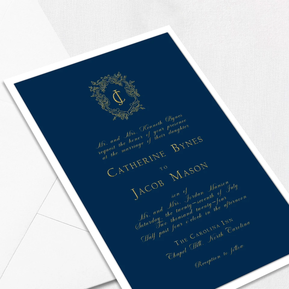 Catherine Navy Wedding Invitations Two Layered Leslie Store