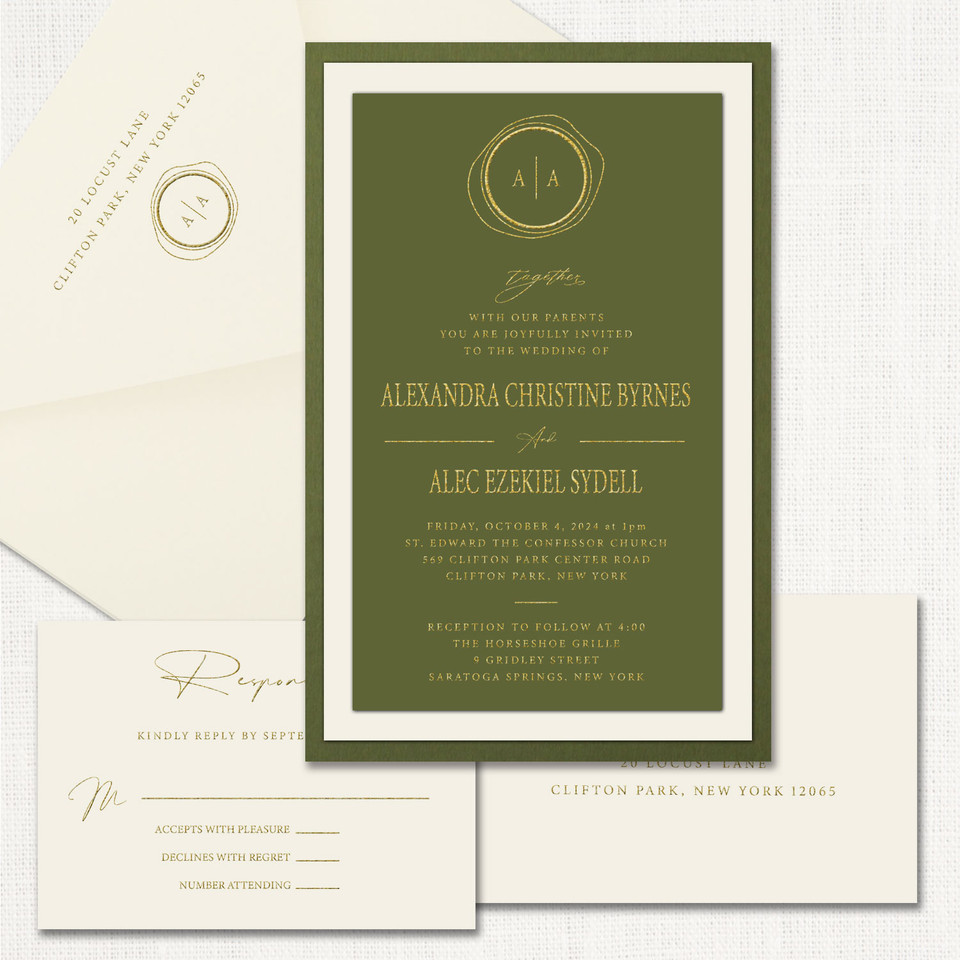Alexandra Green Wedding Invitations Three Layered Leslie Store