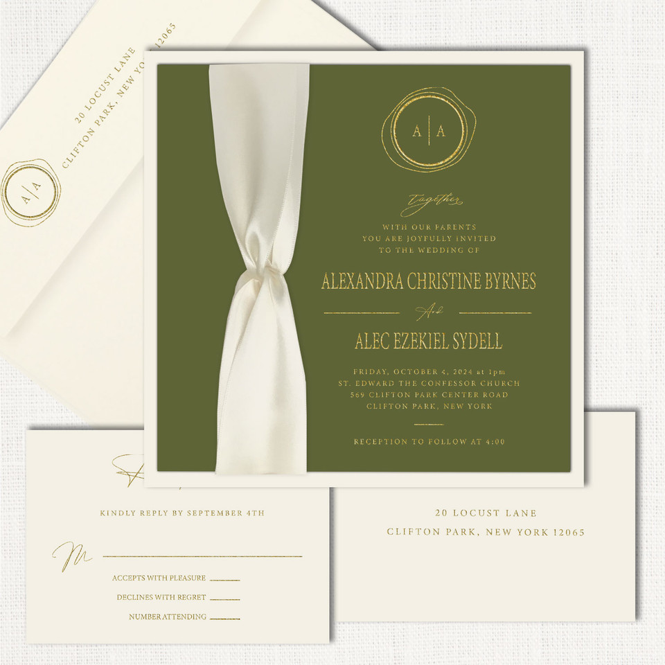 Alexandra Square Ribbon Wedding Invitations Two Layered Stationery Store & Wedding Invitations by Leslie Store