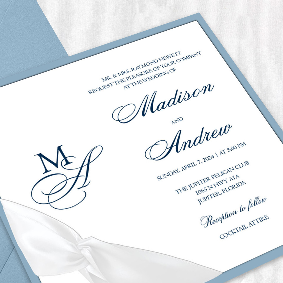Madison Square Ribbon Wedding Invitations Two Layered Leslie Store