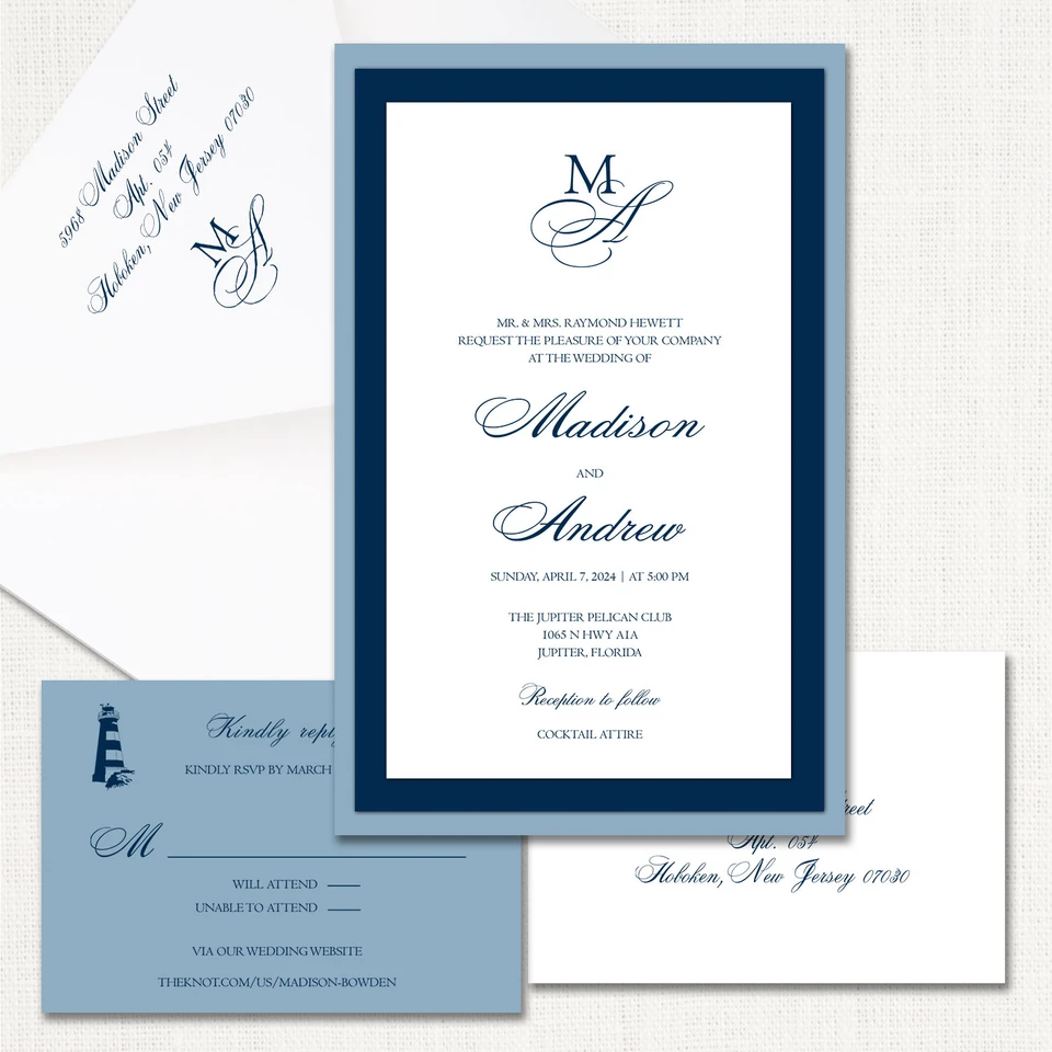 Madison Navy Wedding Invitations Three Layered Leslie Store