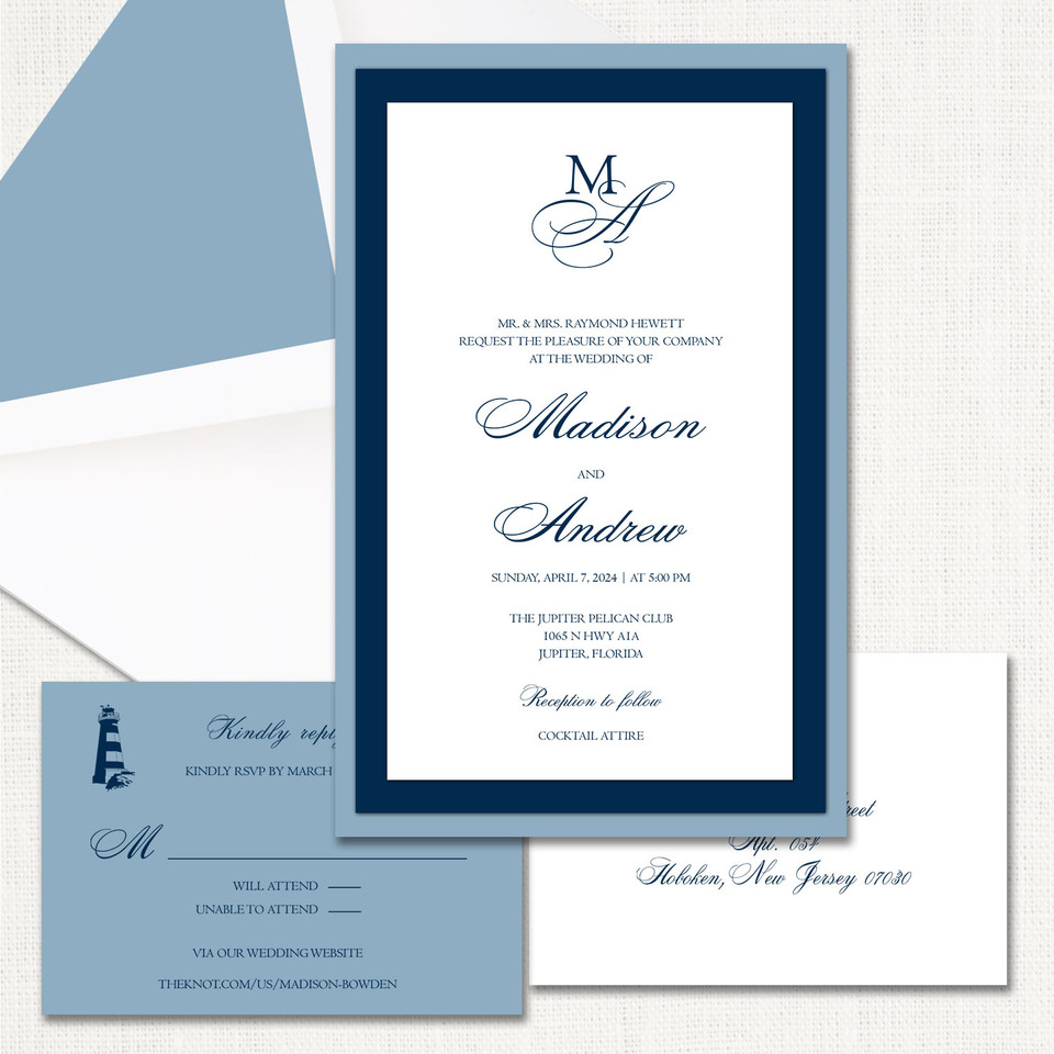 Madison Navy Wedding Invitations Three Layered Leslie Store
